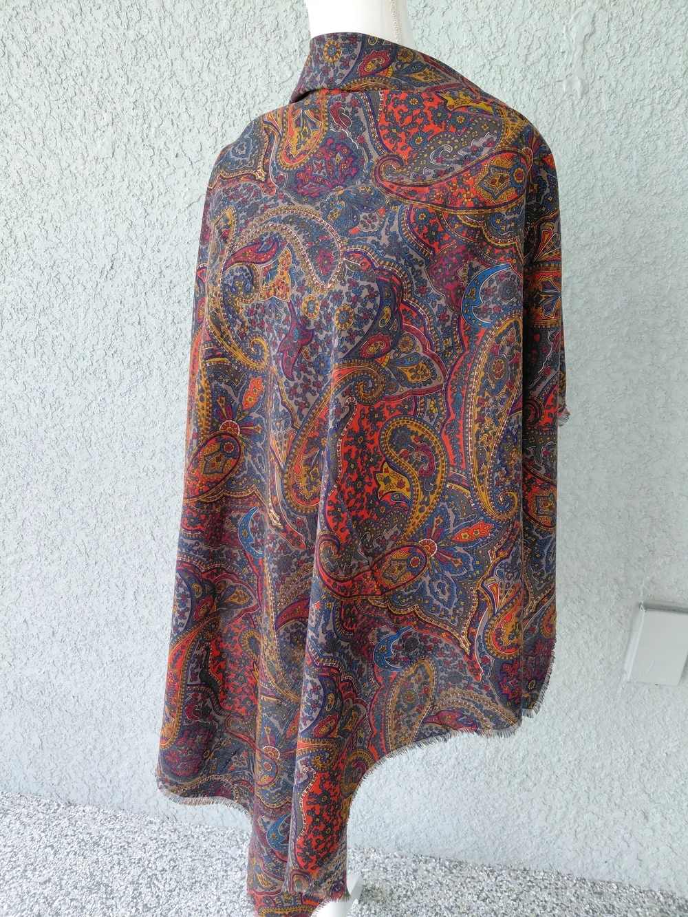 Vintage Paisley Wool Feel Shawl Wrap Scarf Fringe Edge Boho Colorful 44